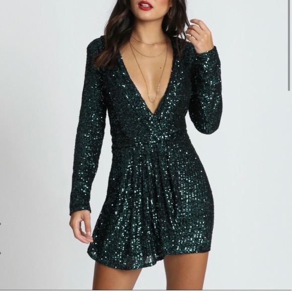 Lioness Make Your Move Mini Dress In Emerald Green Sequin, size Large - Picture 9 of 10